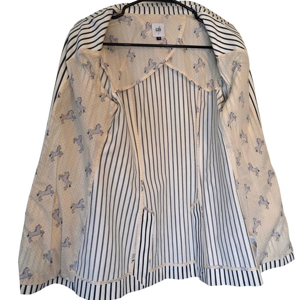 Cabi Striped Bell Sleeve Blazer Jacket Black White Horse Print Lined Size 4 - Picture 4 of 14